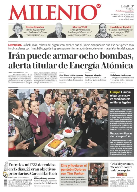 Portada de Milenio del miércoles, 25 de junio de 2025
