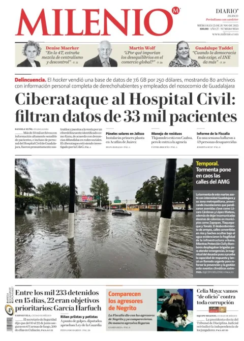Portada de Milenio Jalisco del miércoles, 25 de junio de 2025