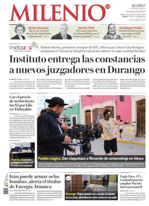 Portada de Milenio Laguna del miércoles, 25 de junio de 2025
