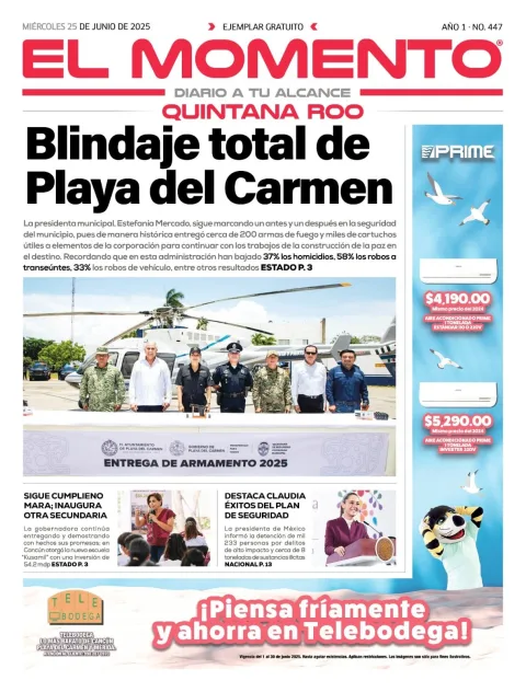 Portada de El Momento Quintana Roo del miércoles, 25 de junio de 2025
