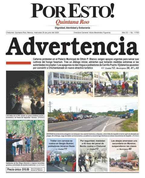 Portada de Por Esto (quintana Roo Chetumal) del miércoles, 25 de junio de 2025