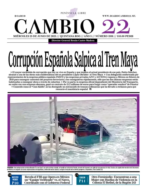 Portada de Diario Cambio 22 del 2025-06-25