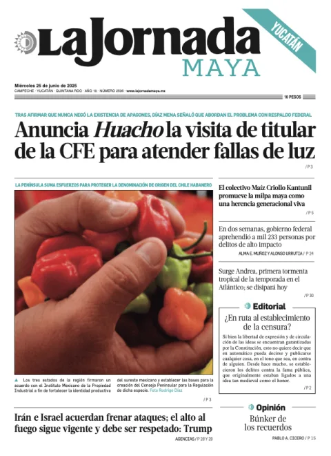 Portada de La Jornada Maya Yucatán del miércoles, 25 de junio de 2025