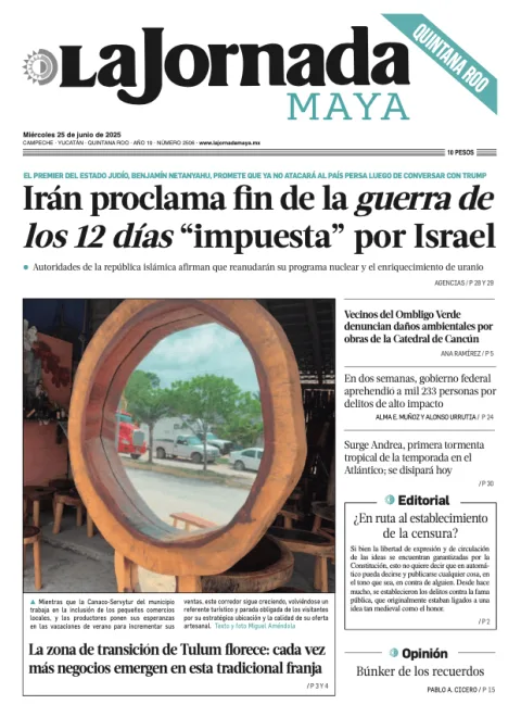 Portada de La Jornada Maya Quintana Roo del miércoles, 25 de junio de 2025