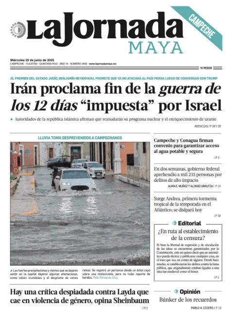 Portada de La Jornada Maya Campeche del miércoles, 25 de junio de 2025