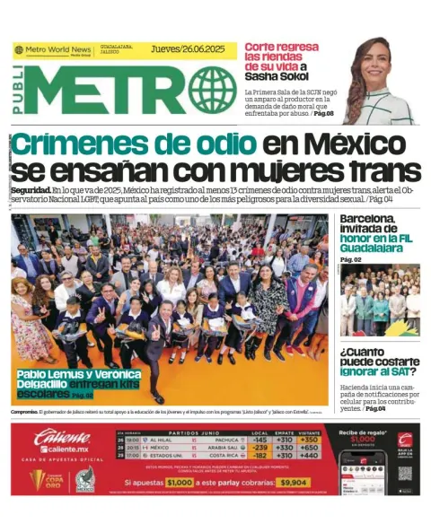 Portada de Publimetro Guadalajara del 2025-06-26