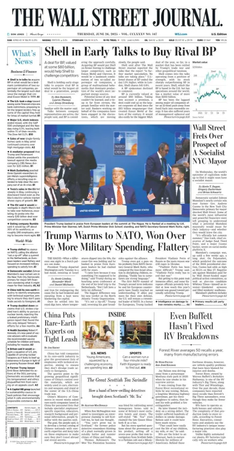 Portada de The Wall Street Journal del jueves, 26 de junio de 2025