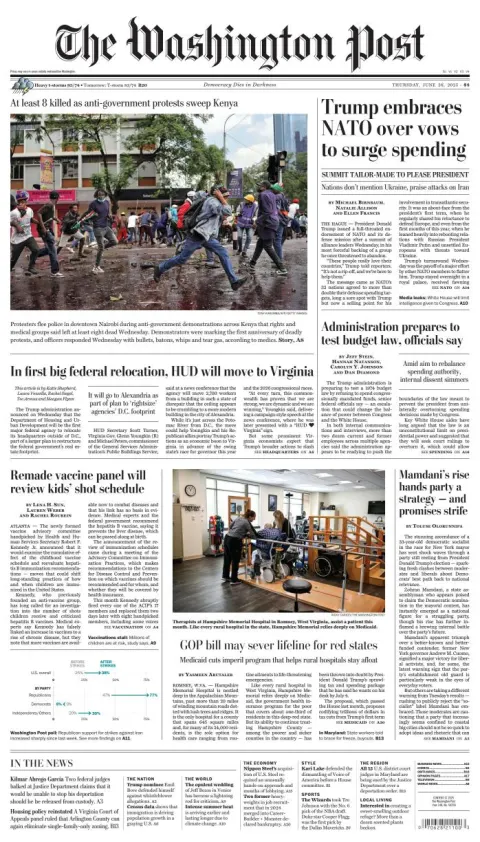 Portada de The Washington Post del jueves, 26 de junio de 2025
