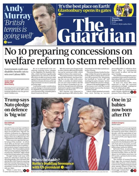 Portada de The Guardian (reino Unido) del jueves, 26 de junio de 2025