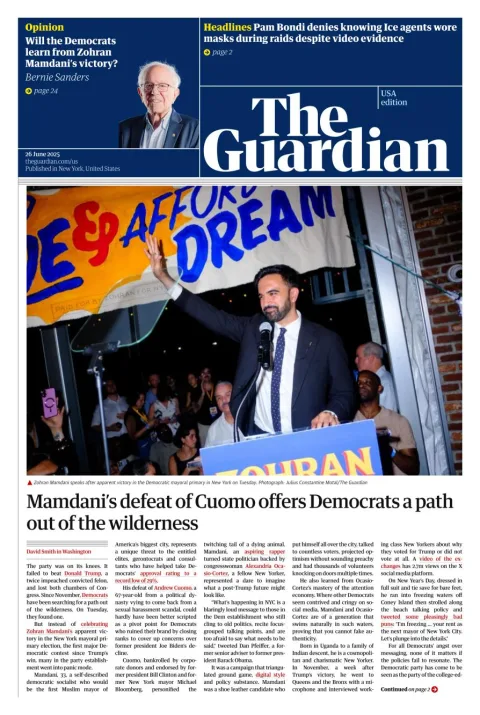 Portada de The Guardian (usa) del jueves, 26 de junio de 2025