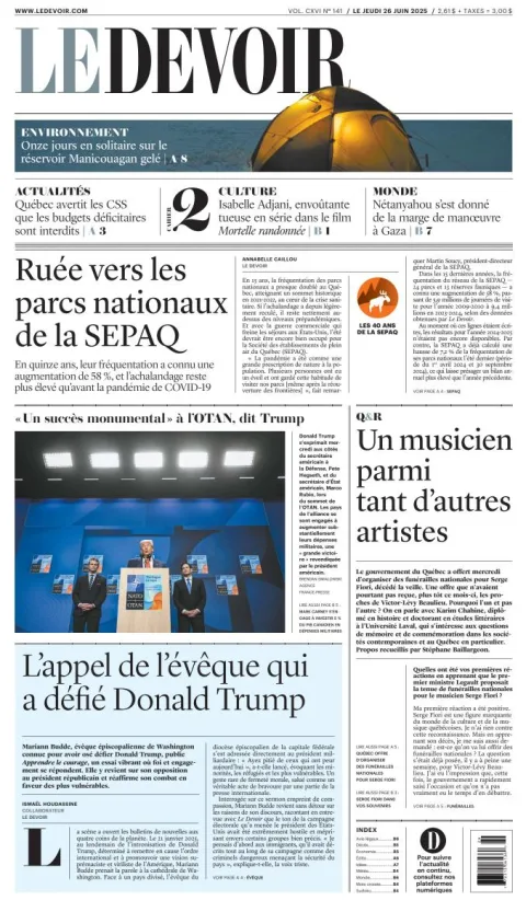 Portada de Le Devoir del jueves, 26 de junio de 2025