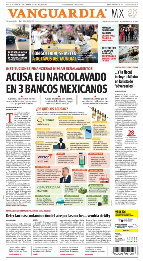Portada de Vanguardia del jueves, 26 de junio de 2025