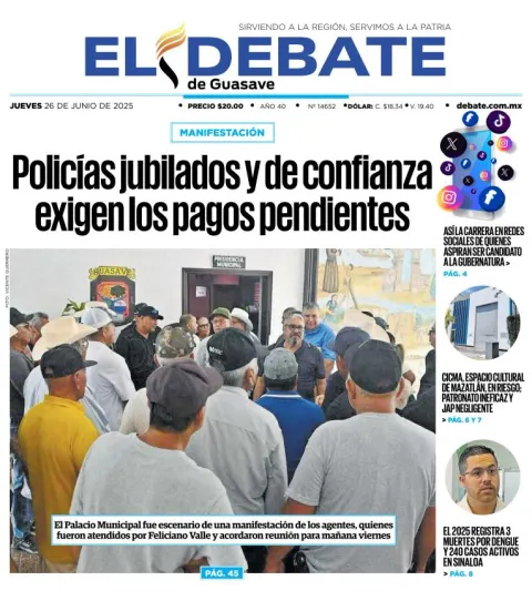 Portada de El Debate de Guasave del jueves, 26 de junio de 2025