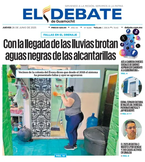 Portada de El Debate de Guamuchil del jueves, 26 de junio de 2025