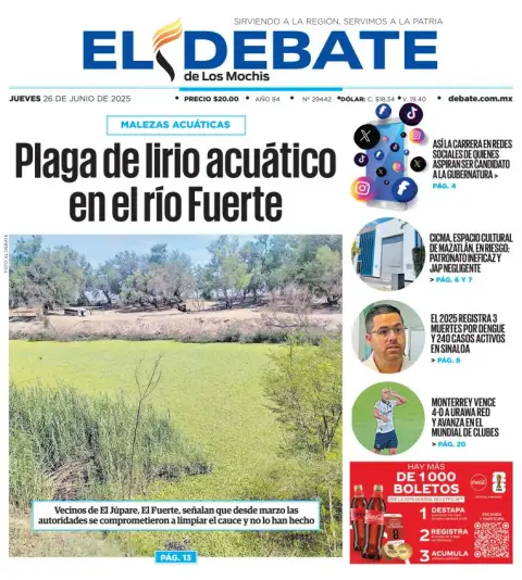 Portada de El Debate de los Mochis del jueves, 26 de junio de 2025