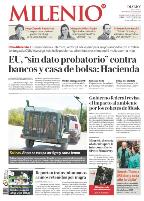 Portada de MILENIO del jueves, 26 de junio de 2025