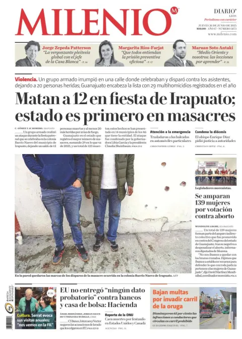 Portada de Milenio Leon del jueves, 26 de junio de 2025