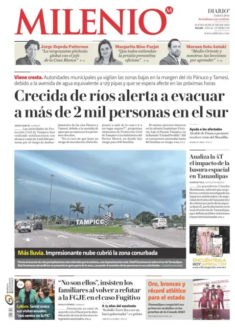 Portada de Milenio Tamaulipas del jueves, 26 de junio de 2025