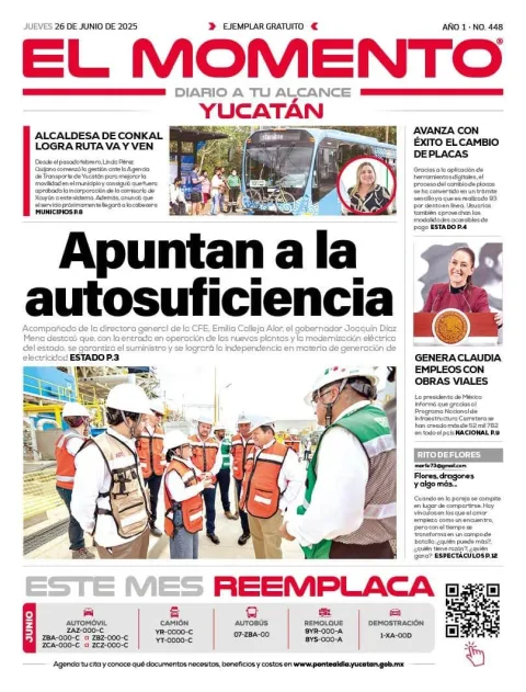 Portada de El Momento Yucatan del jueves, 26 de junio de 2025