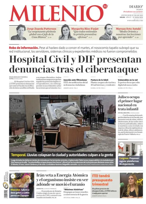 Portada de Milenio Jalisco del jueves, 26 de junio de 2025