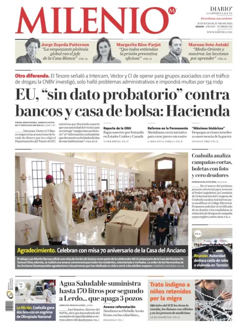 Portada de Milenio Laguna del jueves, 26 de junio de 2025