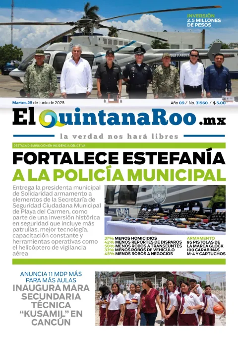 Portada de El Quintana Roo (portada) del miércoles, 25 de junio de 2025