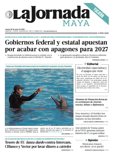 Portada de La Jornada Maya Yucatán del jueves, 26 de junio de 2025