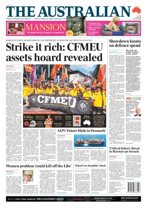 Portada de The Australian del viernes, 27 de junio de 2025