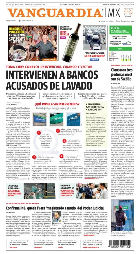 Portada de Vanguardia del viernes, 27 de junio de 2025