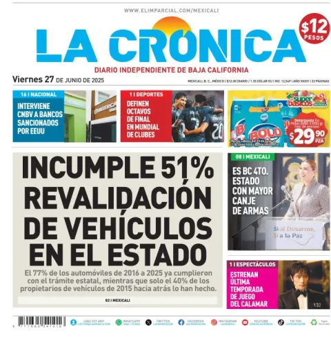 Portada de La Cronica del viernes, 27 de junio de 2025
