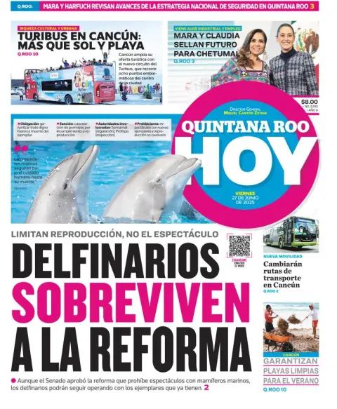 Portada de Quintana Roo Hoy del viernes, 27 de junio de 2025