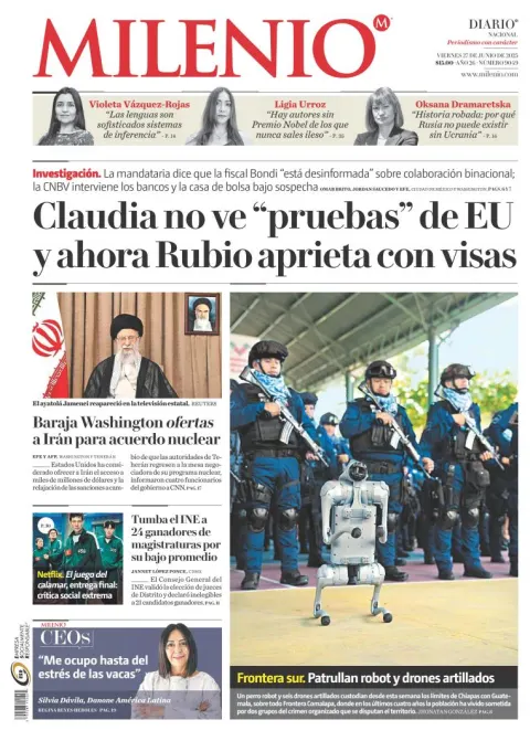 Portada de Milenio del viernes, 27 de junio de 2025