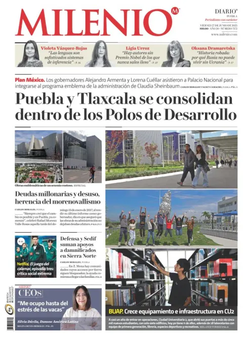 Portada de Milenio Puebla del viernes, 27 de junio de 2025