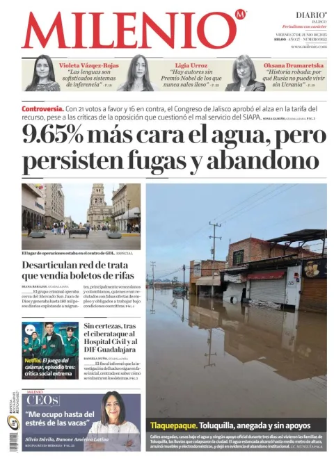 Portada de Milenio Jalisco del viernes, 27 de junio de 2025