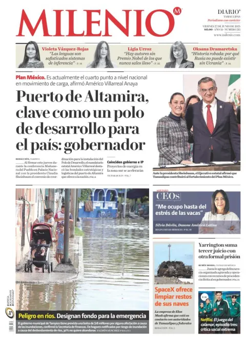 Portada de Milenio Tamaulipas del viernes, 27 de junio de 2025
