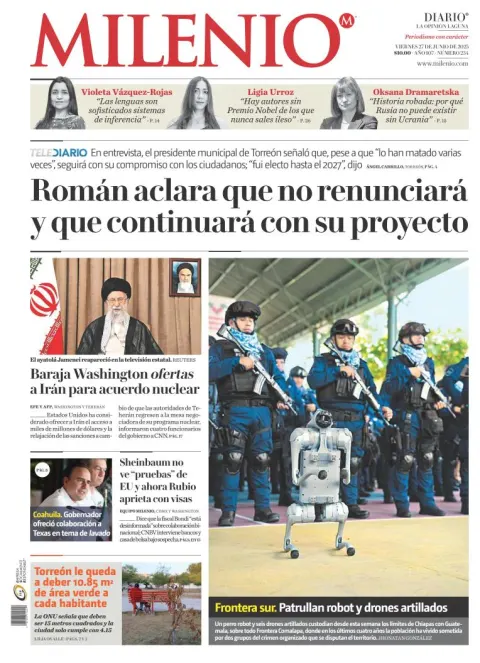 Portada de Milenio Laguna del viernes, 27 de junio de 2025