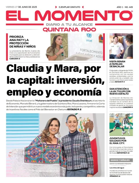 Portada de El Momento Quintana Roo del viernes, 27 de junio de 2025