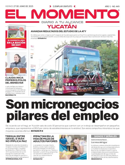 Portada de El Momento Yucatan del viernes, 27 de junio de 2025