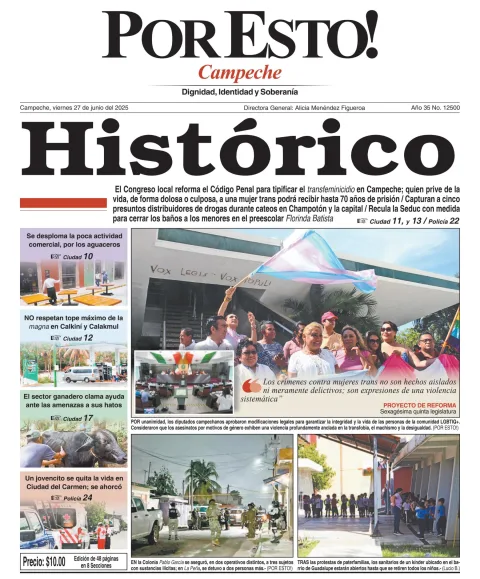 Portada de Por Esto (campeche) del viernes, 27 de junio de 2025