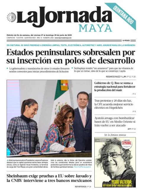Portada de La Jornada Maya Quintana Roo del viernes, 27 de junio de 2025