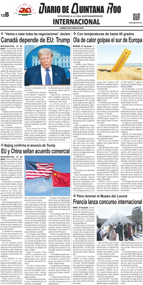 Portada de Diario de Quintana Roo (contra Portada)