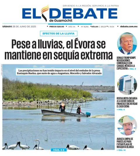 Portada de El Debate de Guamuchil del sábado, 28 de junio de 2025