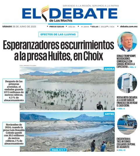 Portada de El Debate de los Mochis del sábado, 28 de junio de 2025