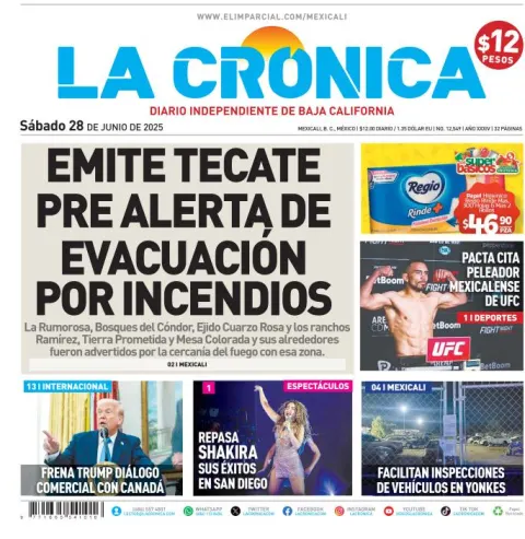 Portada de La Cronica del sábado, 28 de junio de 2025