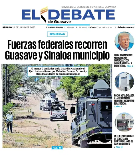 Portada de El Debate de Guasave del sábado, 28 de junio de 2025