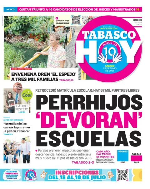 Portada de Tabasco Hoy del sábado, 28 de junio de 2025