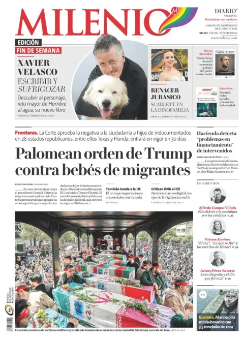 Portada de Milenio del sábado, 28 de junio de 2025