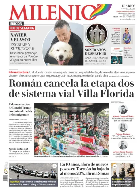 Portada de Milenio Laguna del sábado, 28 de junio de 2025