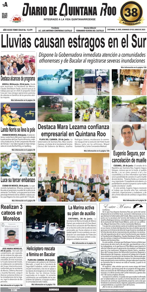 Portada de Diario de Quintana Roo (portada)