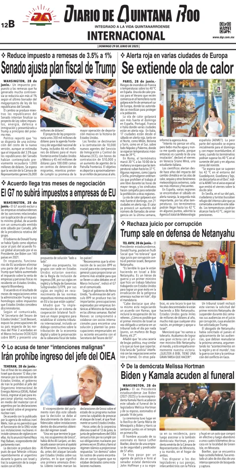 Portada de Diario de Quintana Roo (contra Portada)